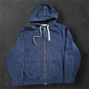 Polo Ralph Lauren Hoodie Mens XL Navy Blue Full Zip Hoodie Red Pony Logo